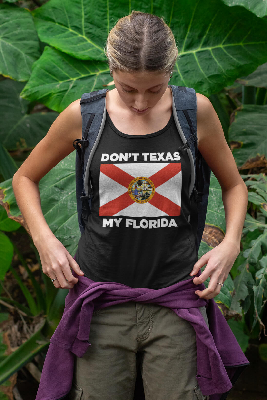 woman wearing Don&#39;t Texas My Florida tank top